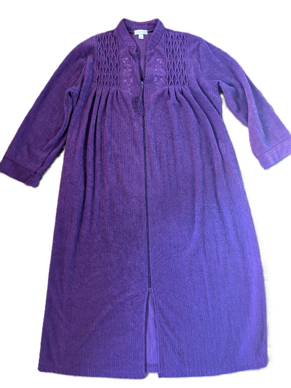 Miss Elaine Purple Robe Nightgown Sz Large Full Zip Terry Cloth Housecoat Mummuu